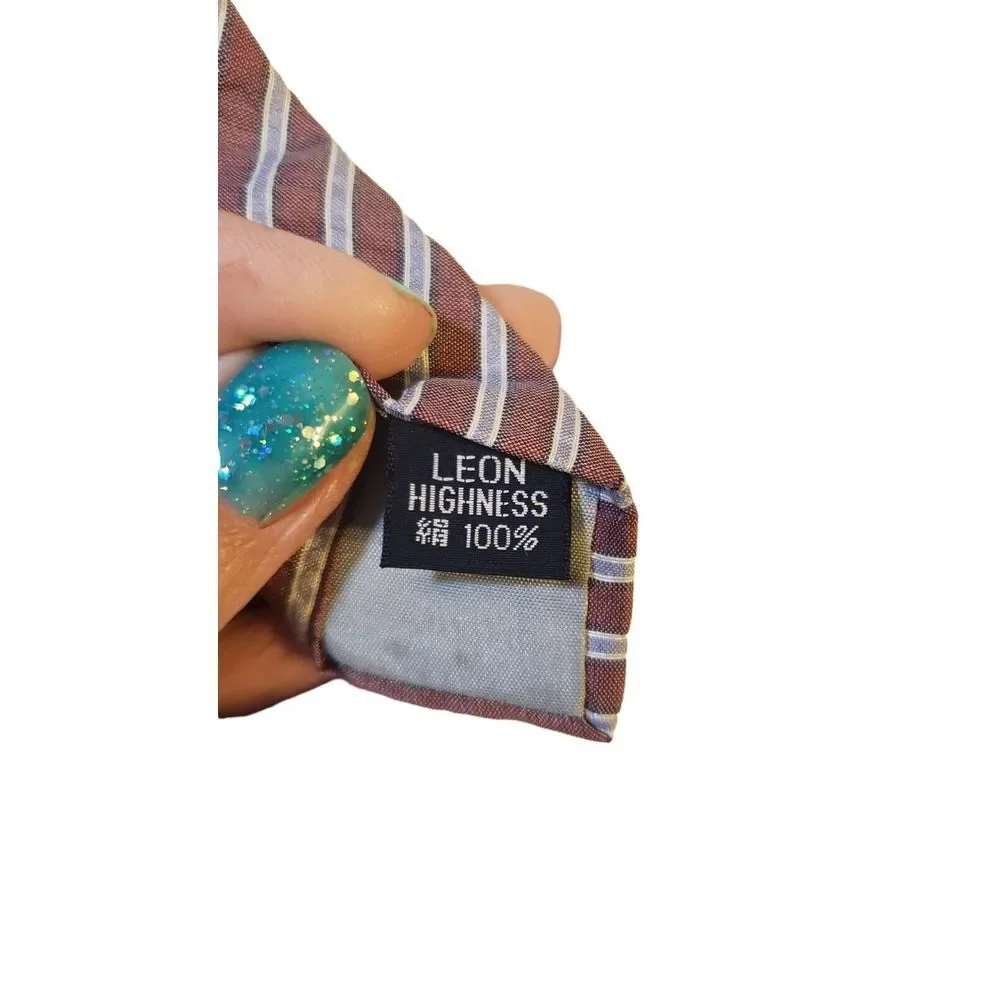 Leon Highness Luxury Neck Tie Red White Blue Stripe Silk Classic Business Office